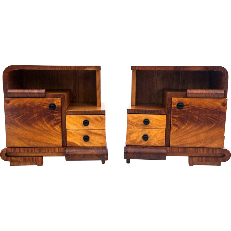 Pair of vintage Art Deco night stands, Poland 1950s