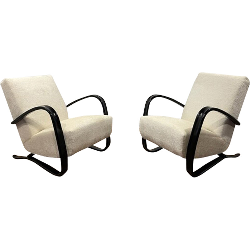 Pair of vintage white armchairs by Jindrich Halabala