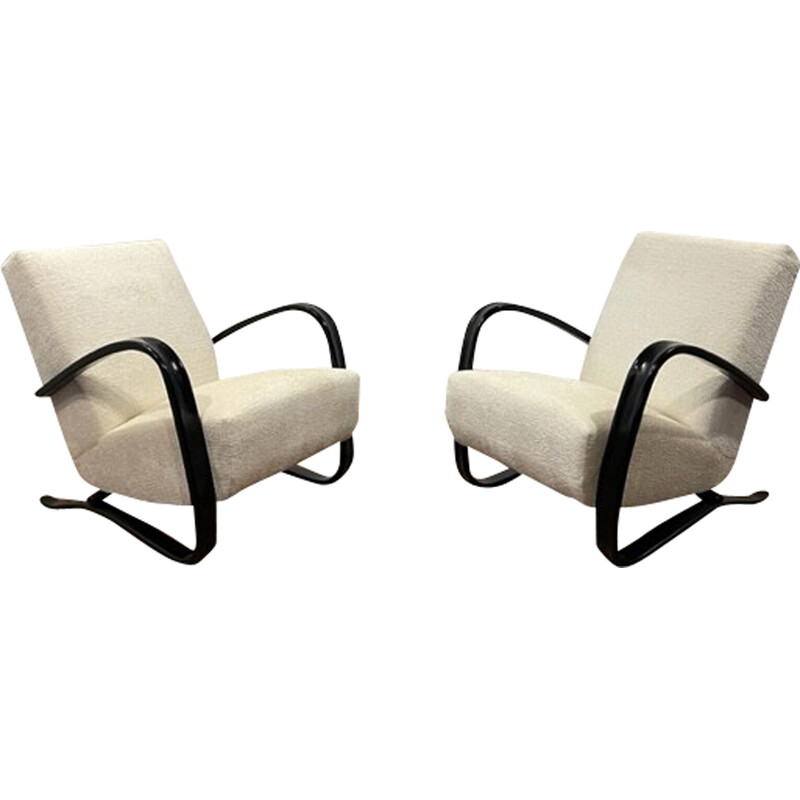 Paire de fauteuils blancs vintage par Jindrich Halabala