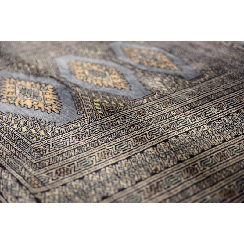 Vintage Pakistani hand-woven blue and grey Bukhara rug, 1960s