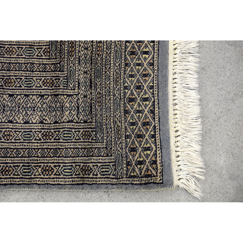 Vintage Pakistani hand-woven blue and grey Bukhara rug, 1960s