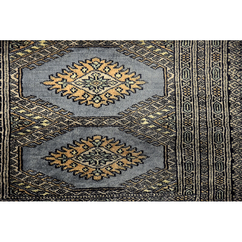 Vintage Pakistani hand-woven blue and grey Bukhara rug, 1960s