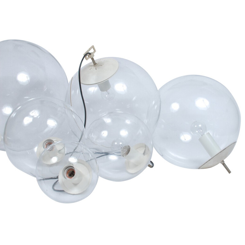 Set of 6 vintage glass "Globes" pendant lamps, 1960