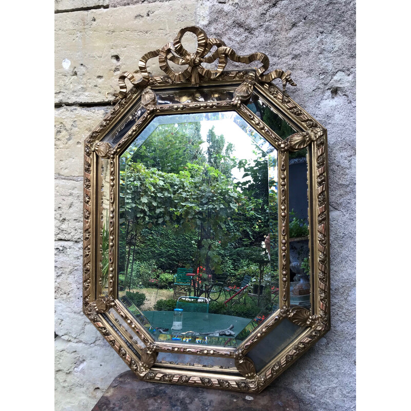 Miroir octogonal vintage à parcloses doré