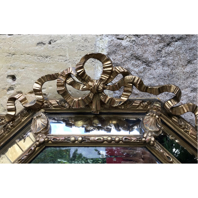 Espelho octogonal vintage com luneta dourada