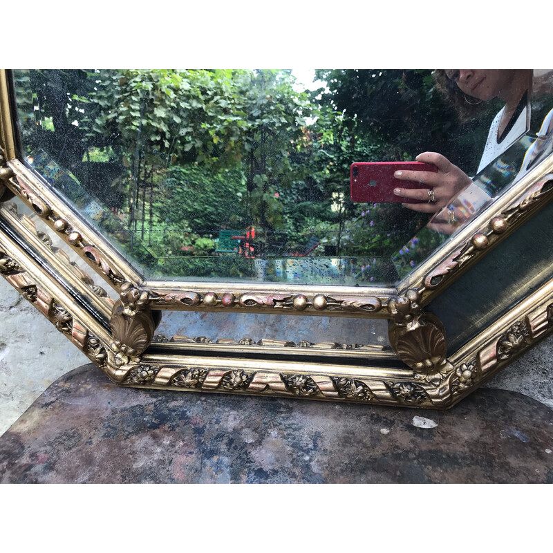 Vintage achthoekige spiegel met gouden rand
