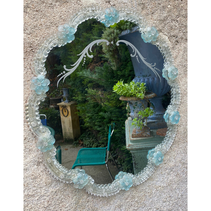 Espejo veneciano vintage en cristal de Murano, 1950-1960