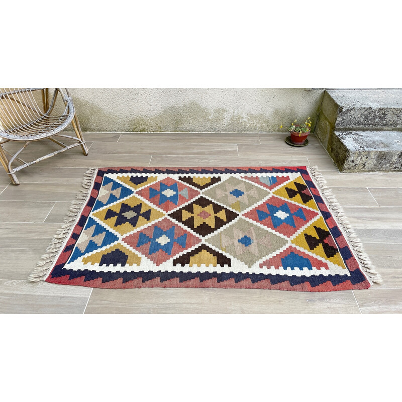 Vintage kilim tapijt van zuivere wol