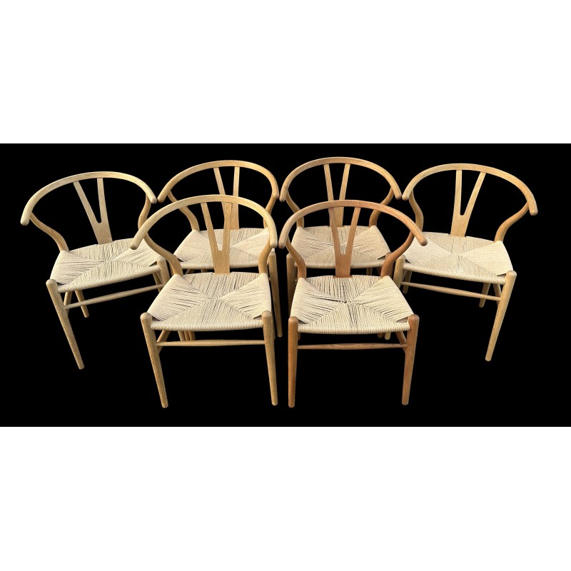 Conjunto de 6 cadeiras de madeira de carvalho vintage Wishbone de Hans Wegner para Carl Hansen e Filho
