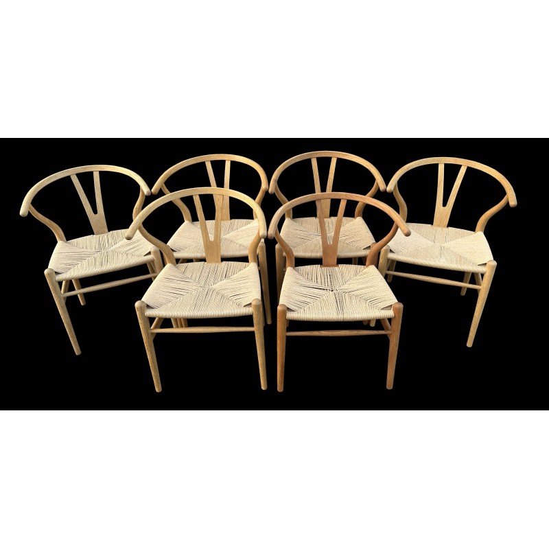 Set of 6 vintage oakwood Wishbone chairs by Hans Wegner for Carl Hansen and Son