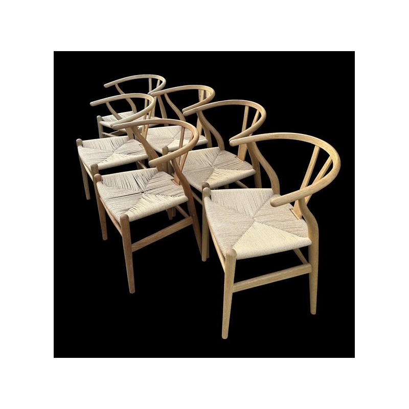 Set of 6 vintage oakwood Wishbone chairs by Hans Wegner for Carl Hansen and Son