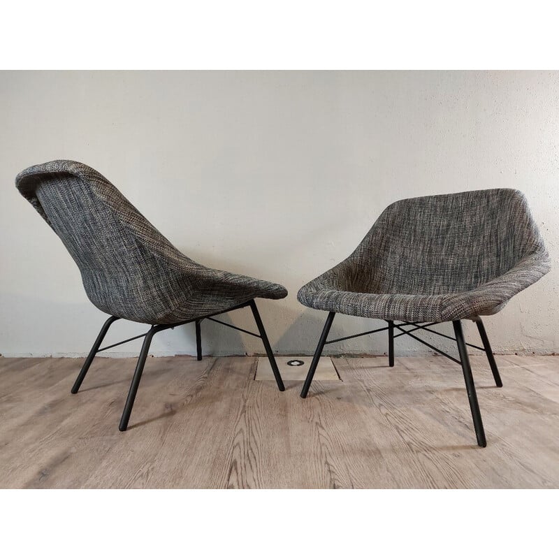 Pair of vintage fiberglass and metal armchairs by Magda Sepovà for Ton Bystryce, Czechoslovakia 1958