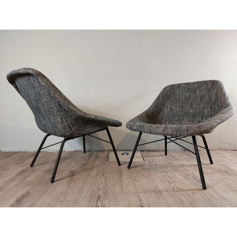 Paire de fauteuils vintage en fibre de verre et métal par Magda Sepovà pour Ton Bystryce, Tchécoslovaquie 1958