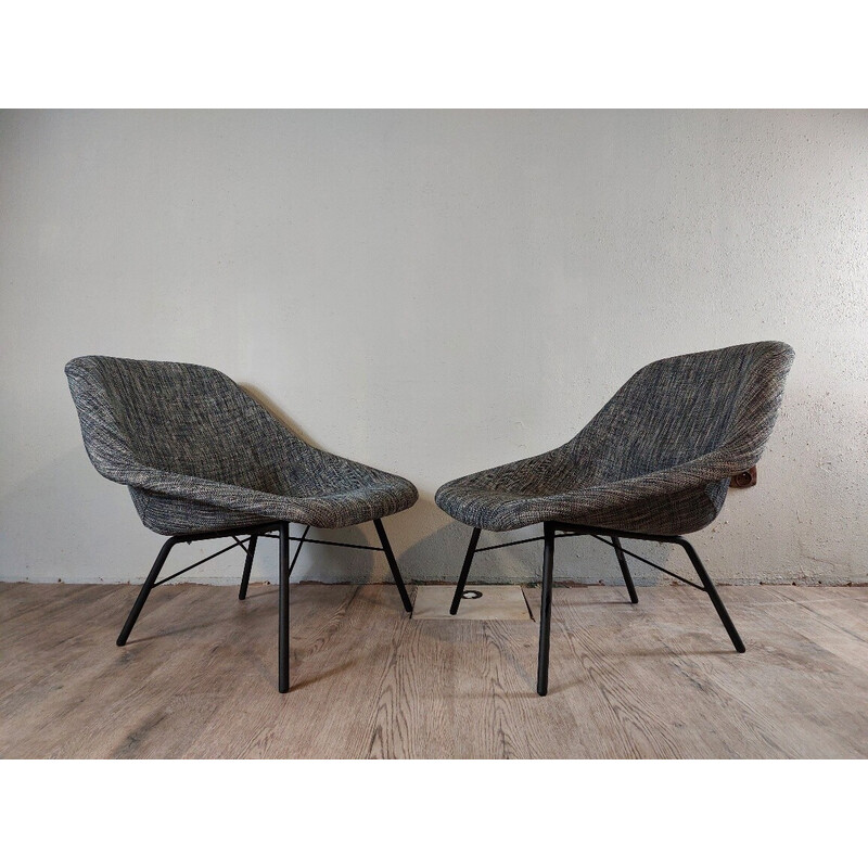 Paire de fauteuils vintage en fibre de verre et métal par Magda Sepovà pour Ton Bystryce, Tchécoslovaquie 1958