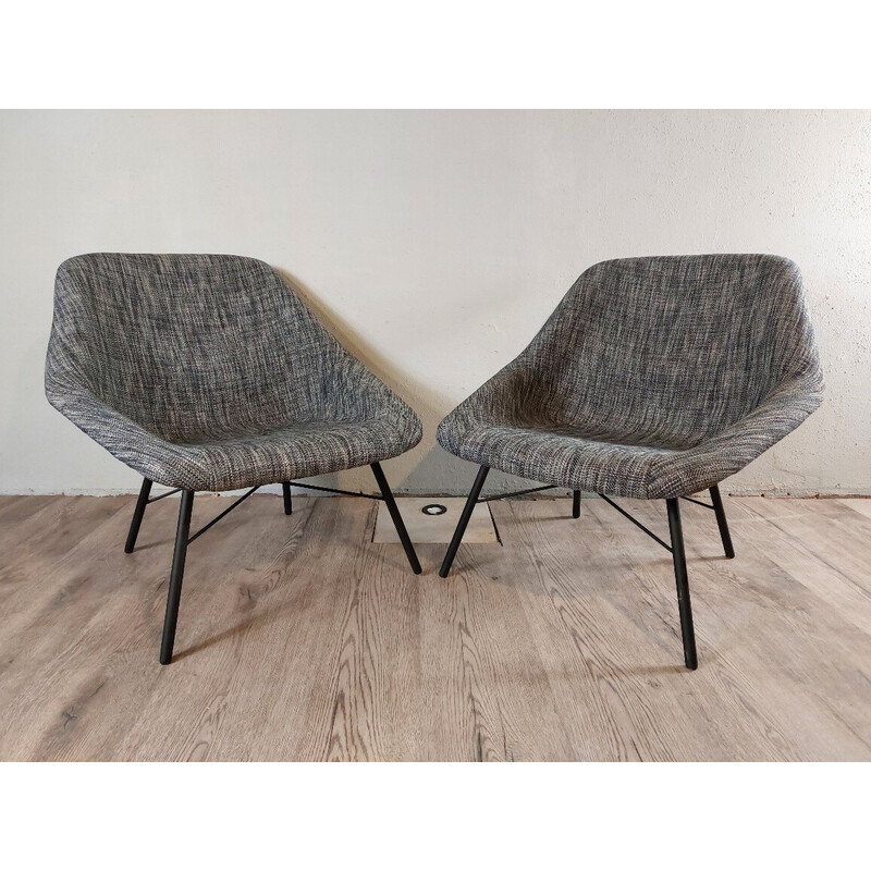 Pair of vintage fiberglass and metal armchairs by Magda Sepovà for Ton Bystryce, Czechoslovakia 1958