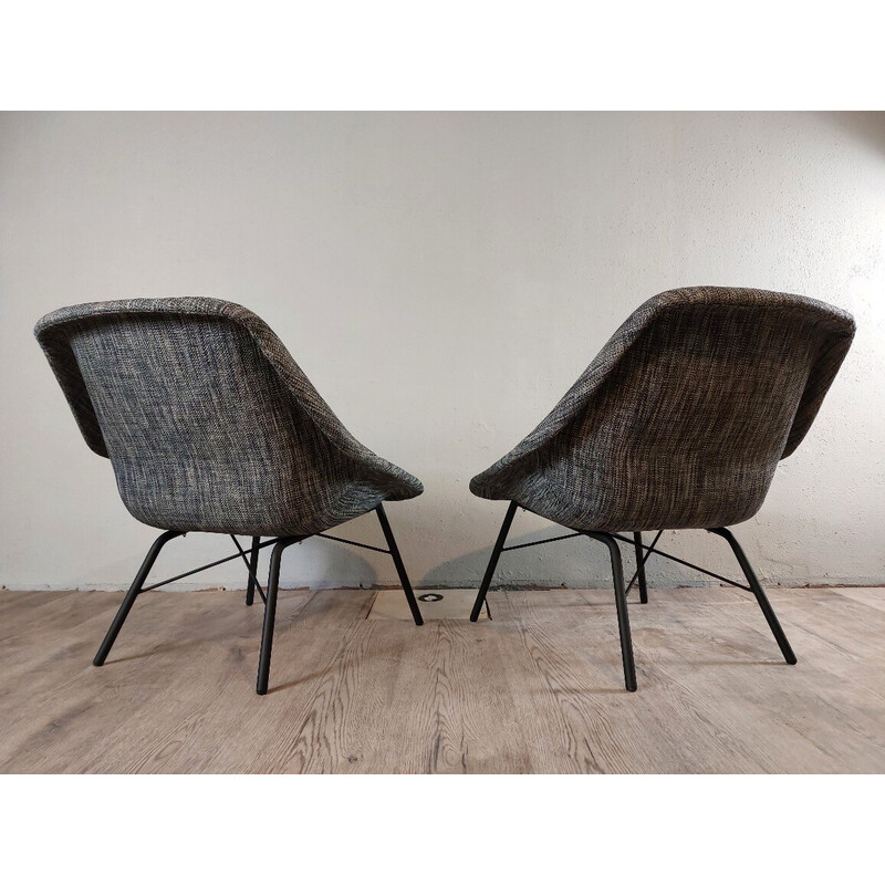 Pair of vintage fiberglass and metal armchairs by Magda Sepovà for Ton Bystryce, Czechoslovakia 1958