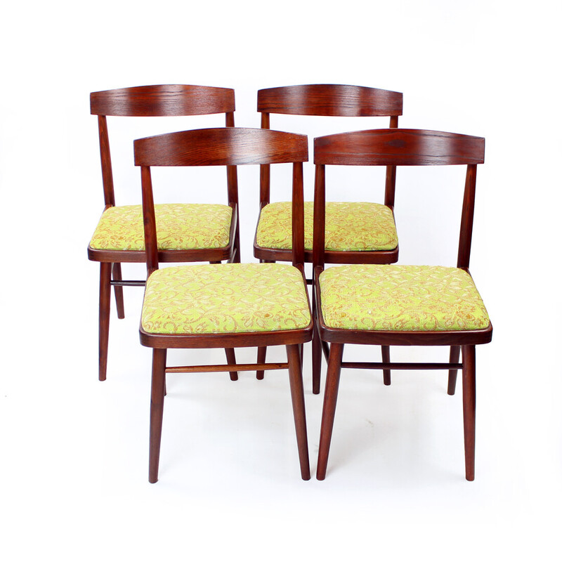 Ensemble de 4 chaises vintage en bois de chêne par Ton, Tchécoslovaquie 1960