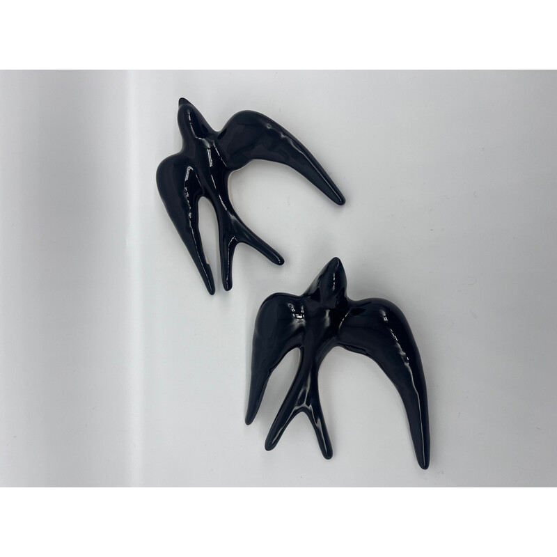 Vintage glazed ceramic swallows, 1950