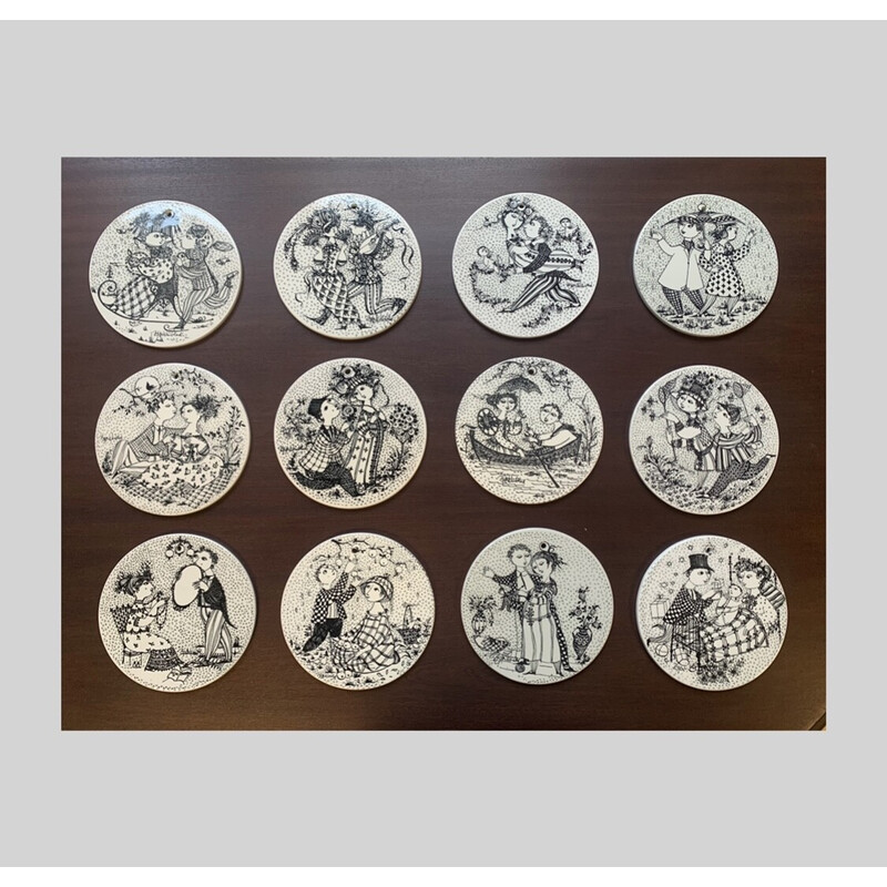 Colecção completa de 12 placas de cerâmica vintage de Bjorn Wiinblad para Nymolle, Dinamarca 1970