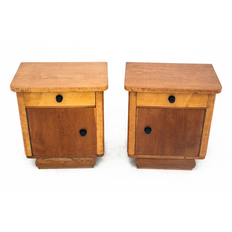 Pair of vintage Art Deco night stands, Poland 1950s