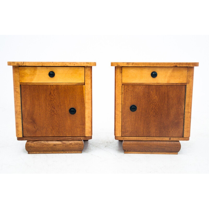 Pair of vintage Art Deco night stands, Poland 1950s