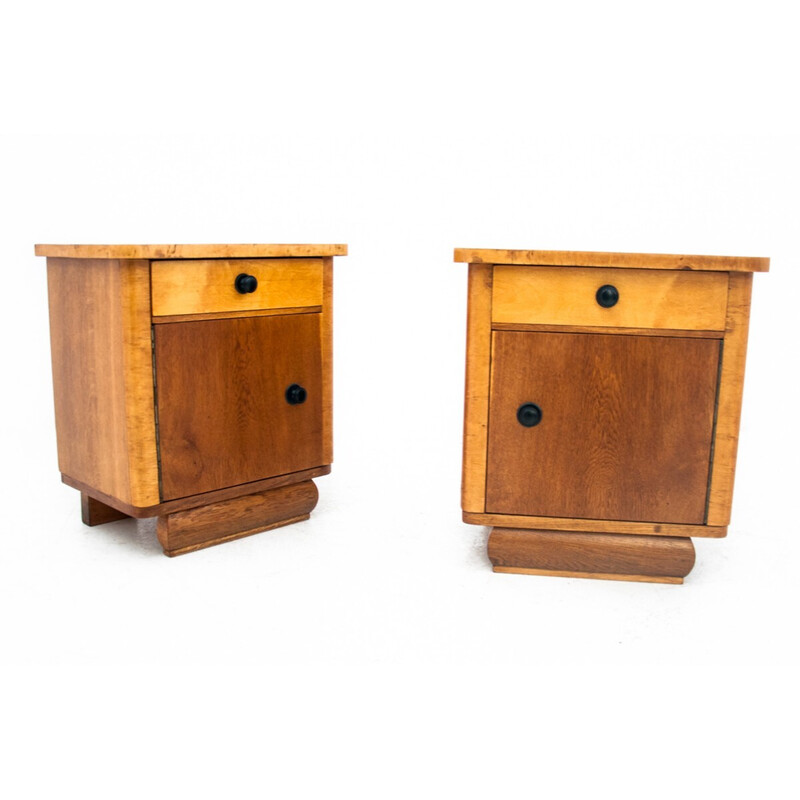 Pair of vintage Art Deco night stands, Poland 1950s