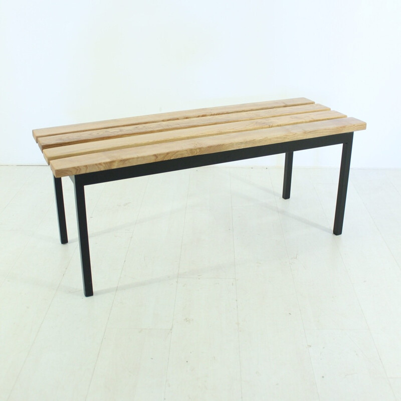 Small mid century solid oak bench - 1960s