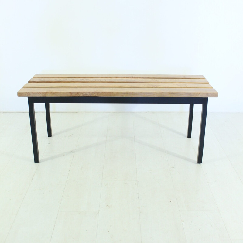 Small mid century solid oak bench - 1960s
