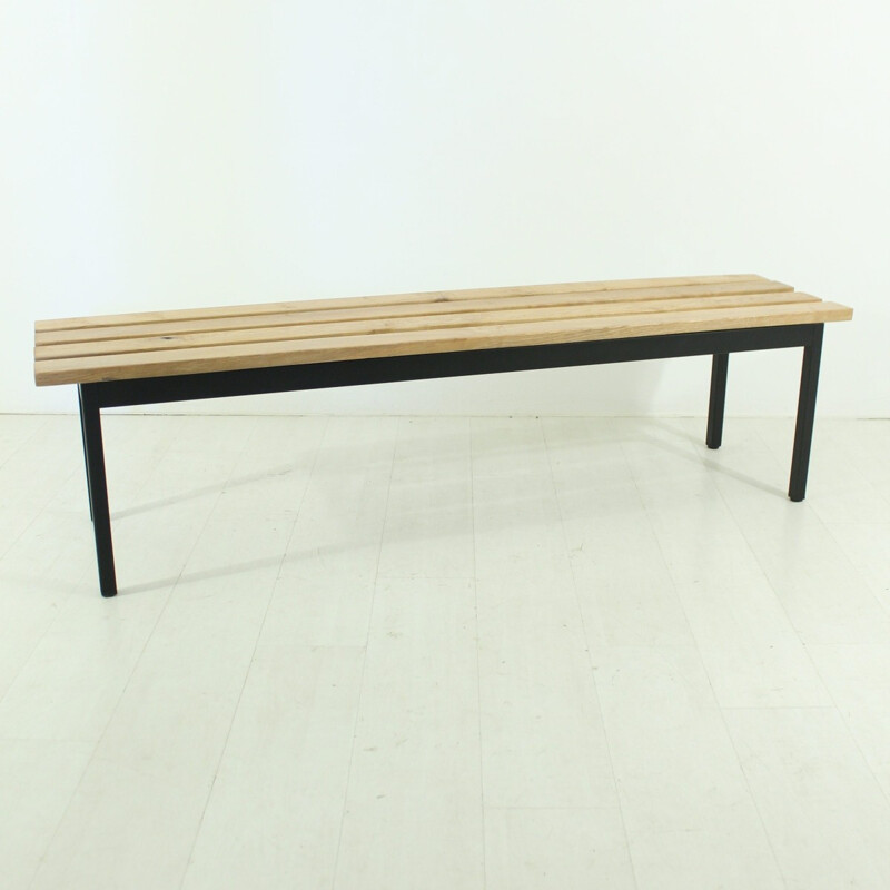 Long mid century solid oak bench - 1960s