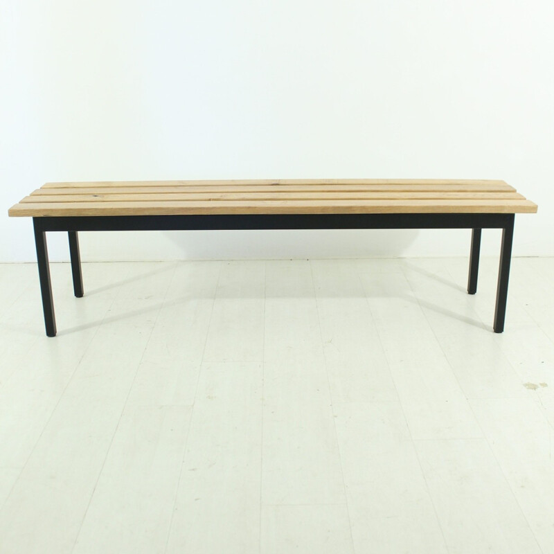 Long mid century solid oak bench - 1960s