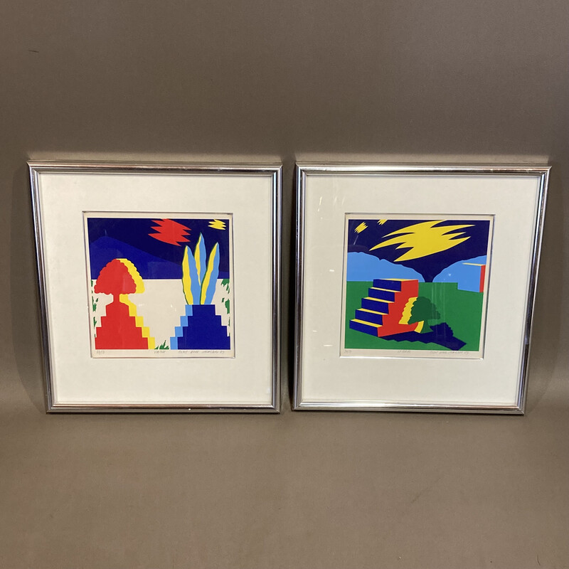 Pair of vintage lithographs by Bent Karl Jakobsen, 1989