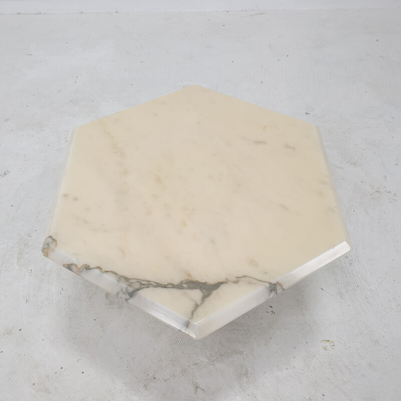 Conjunto de 3 mesas laterais de mármore Carrara vintage, Itália 1980