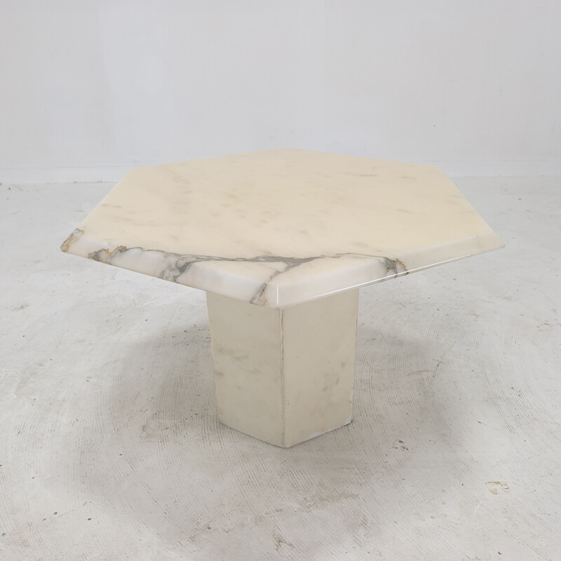 Set of 3 vintage Carrara marble side tables, Italy 1980s