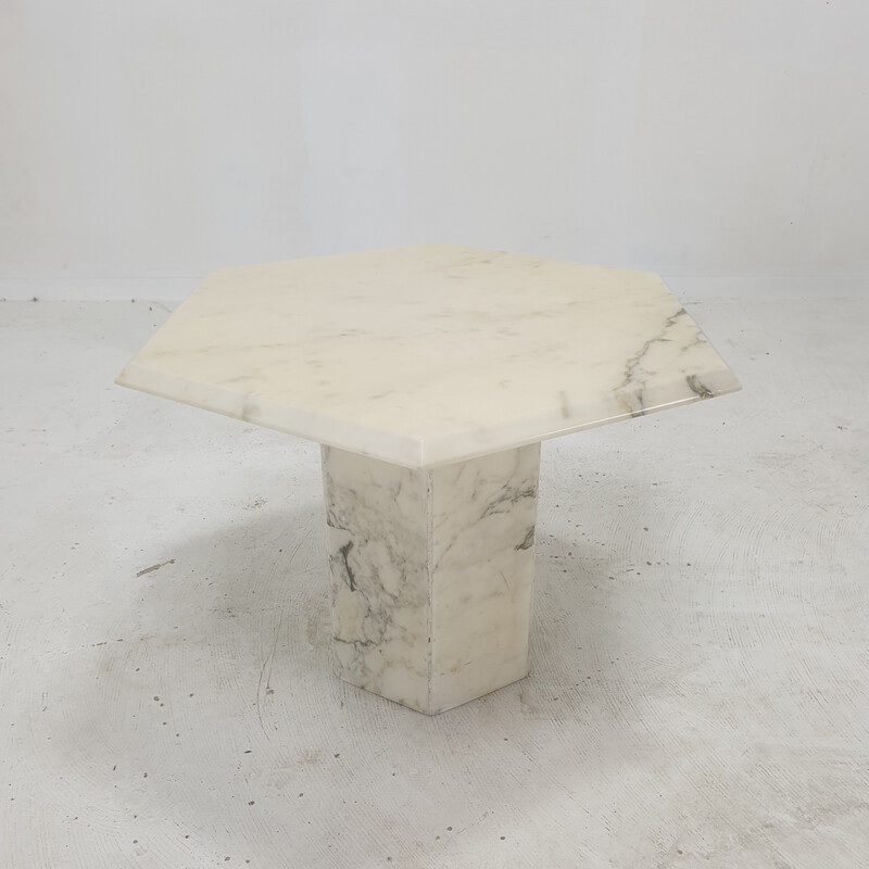 Set of 3 vintage Carrara marble side tables, Italy 1980s