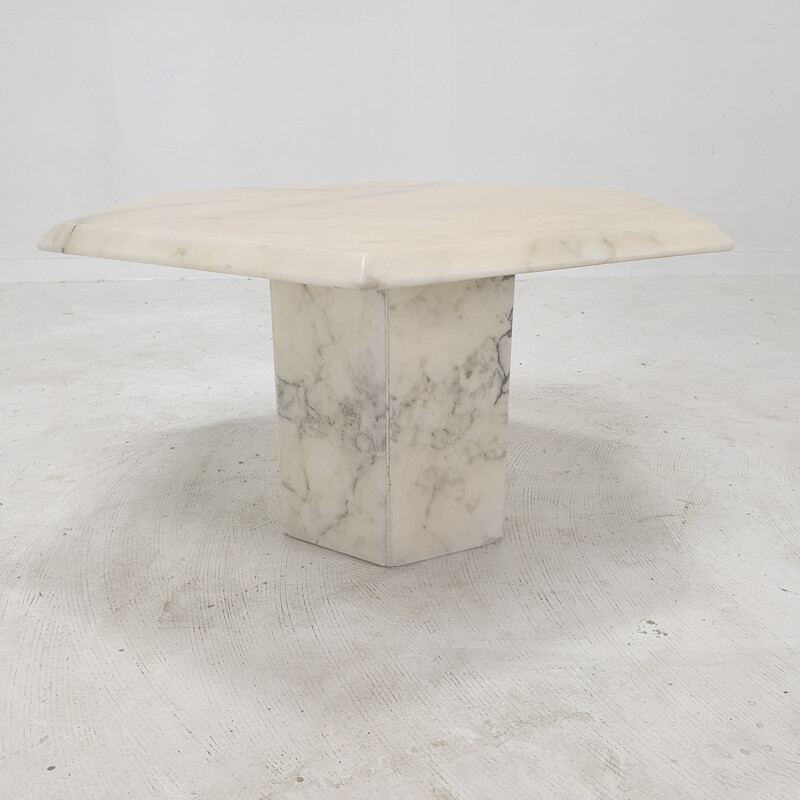 Set of 3 vintage Carrara marble side tables, Italy 1980s