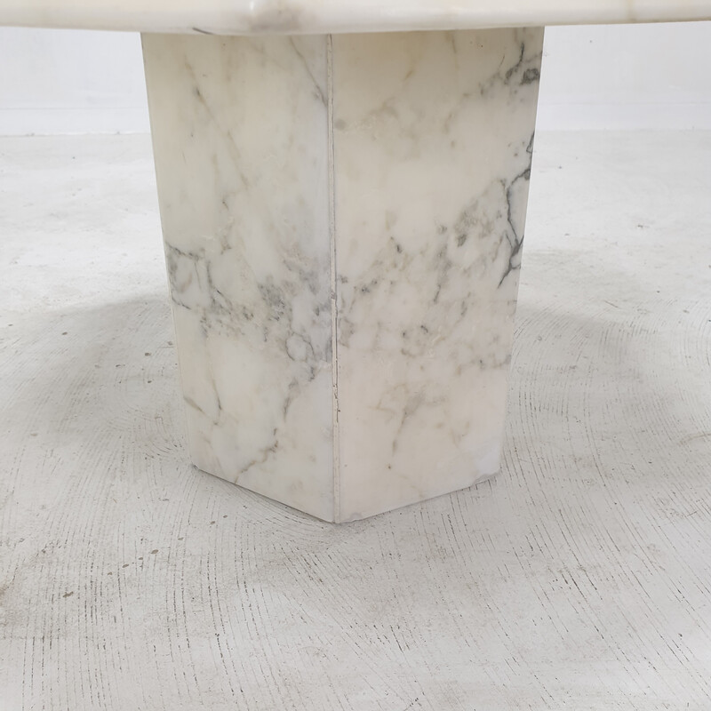 Set of 3 vintage Carrara marble side tables, Italy 1980s