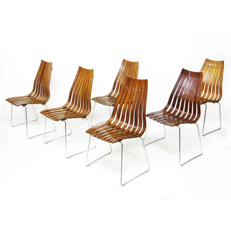 Conjunto de 6 cadeiras de pau-rosa vintage de Hans Brattrud para Hove Mobler, década de 1960