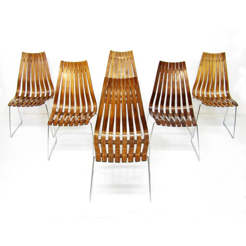 Conjunto de 6 cadeiras de pau-rosa vintage de Hans Brattrud para Hove Mobler, década de 1960