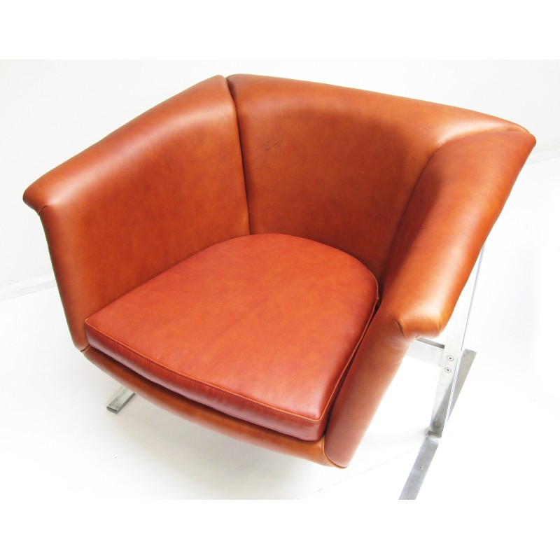 Pareja de sillones vintage de cuero coñac de Geoffrey Harcourt para Artifort, 1963