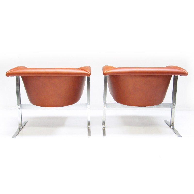 Pareja de sillones vintage de cuero coñac de Geoffrey Harcourt para Artifort, 1963