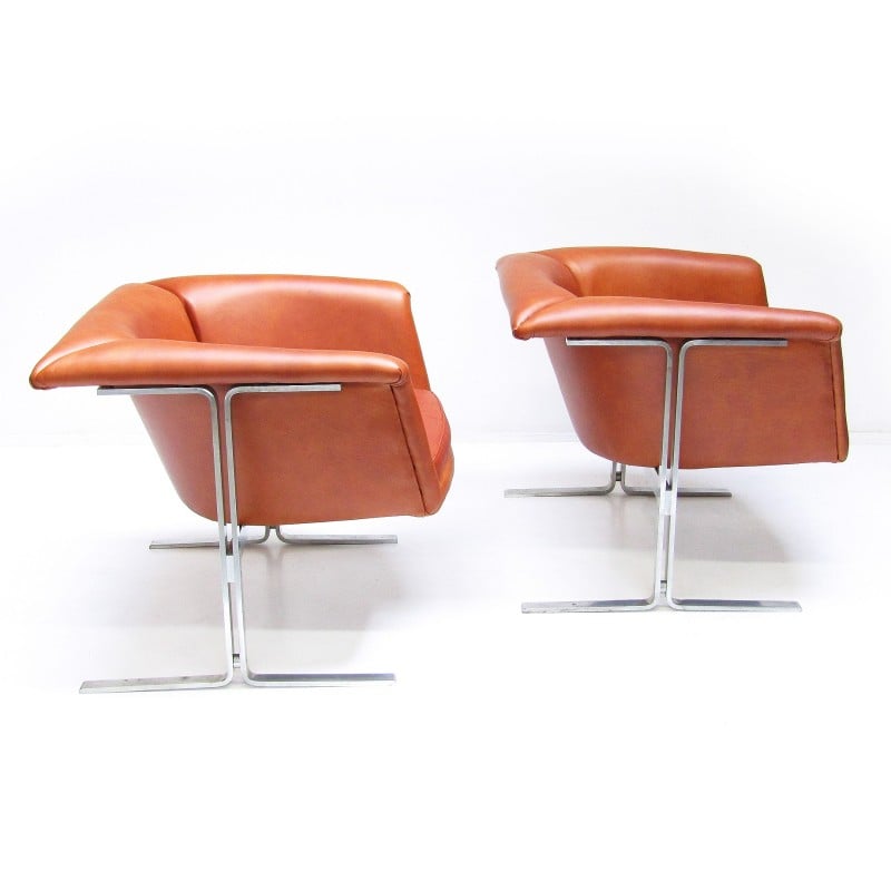 Paire de fauteuils vintage en cuir cognac par Geoffrey Harcourt pour Artifort, 1963