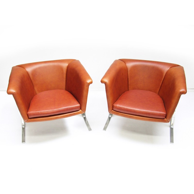 Pair of vintage cognac leather armchairs by Geoffrey Harcourt for Artifort, 1963