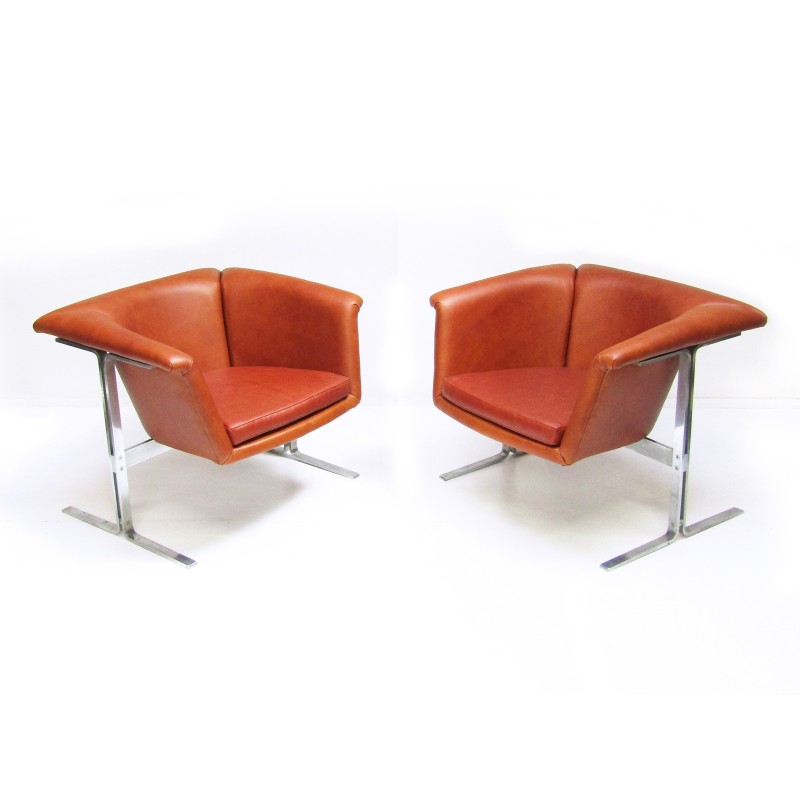 Paar vintage cognac lederen fauteuils van Geoffrey Harcourt voor Artifort, 1963