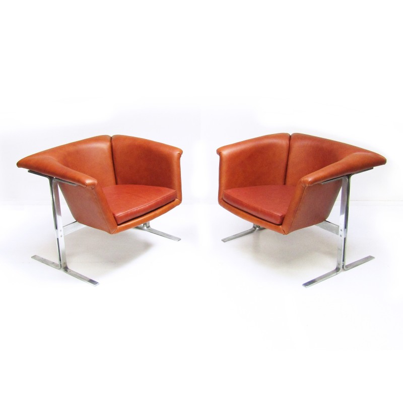 Pair of vintage cognac leather armchairs by Geoffrey Harcourt for Artifort, 1963
