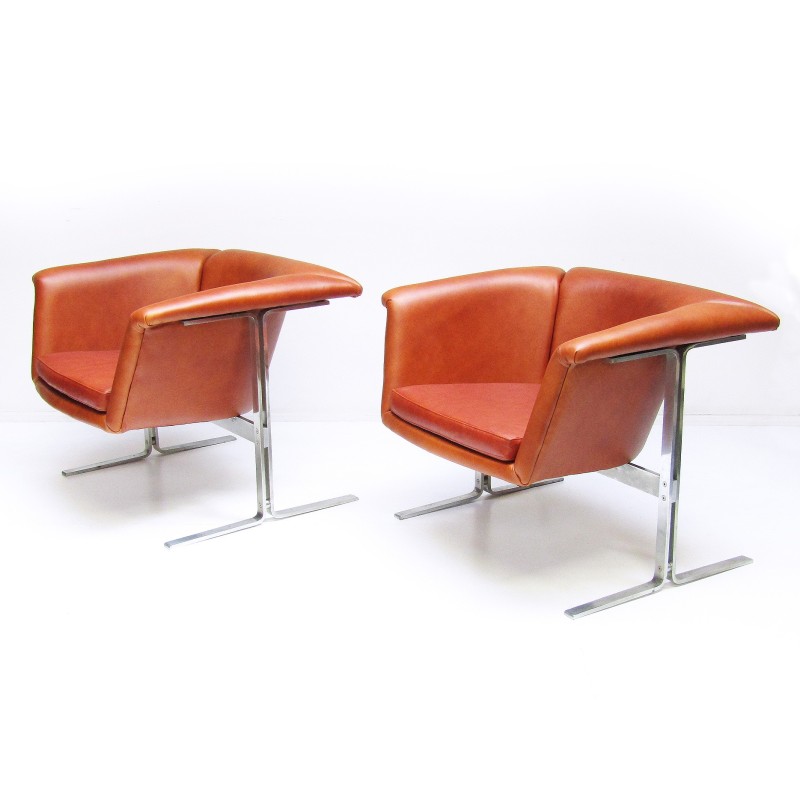 Pair of vintage cognac leather armchairs by Geoffrey Harcourt for Artifort, 1963