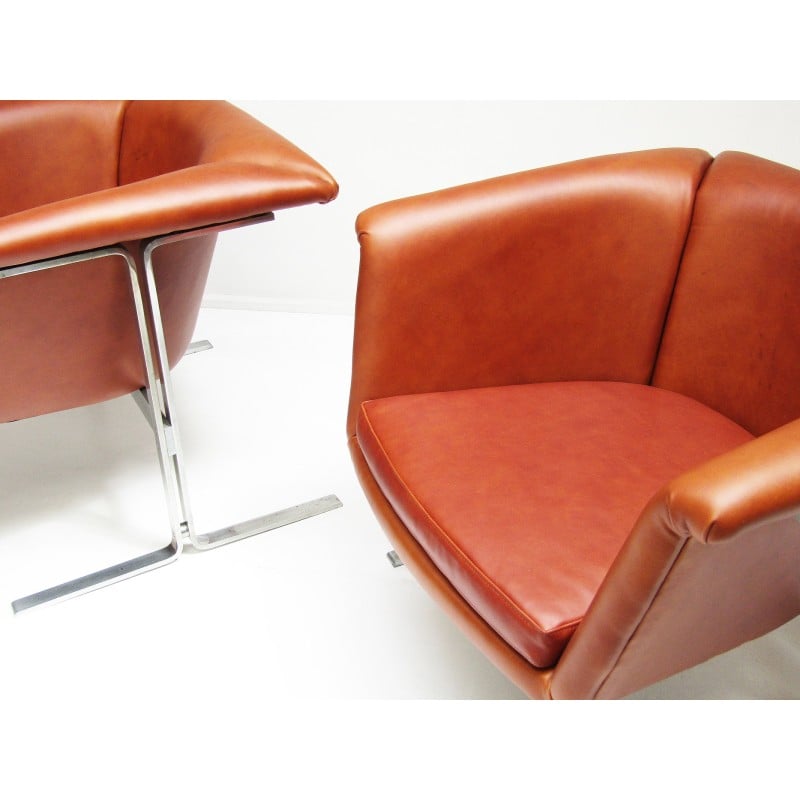 Paire de fauteuils vintage en cuir cognac par Geoffrey Harcourt pour Artifort, 1963