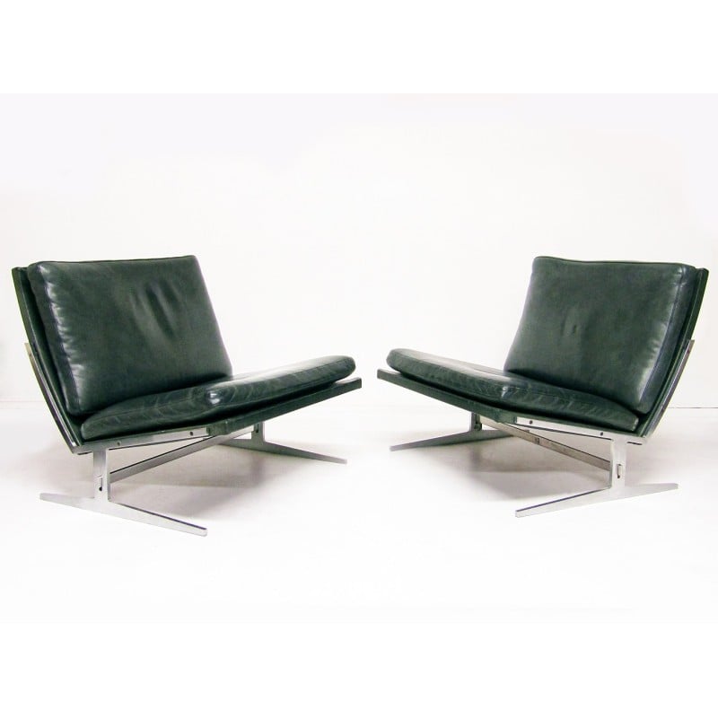 Paire de fauteuils vintage Bo-561 en acier et cuir par Preben Fabricius et Jorgen Kastholm pour Bo-Ex, 1960