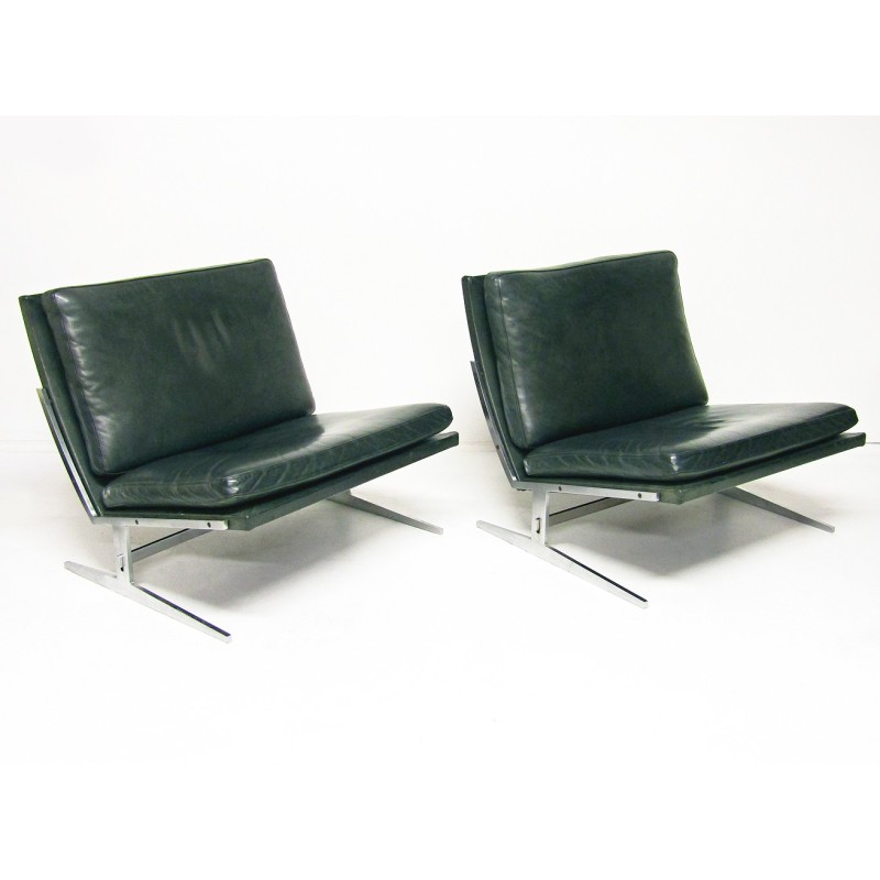 Pair of vintage Bo-561 armchairs in steel and leather by Preben Fabricius and Jorgen Kastholm for Bo-Ex, 1960s