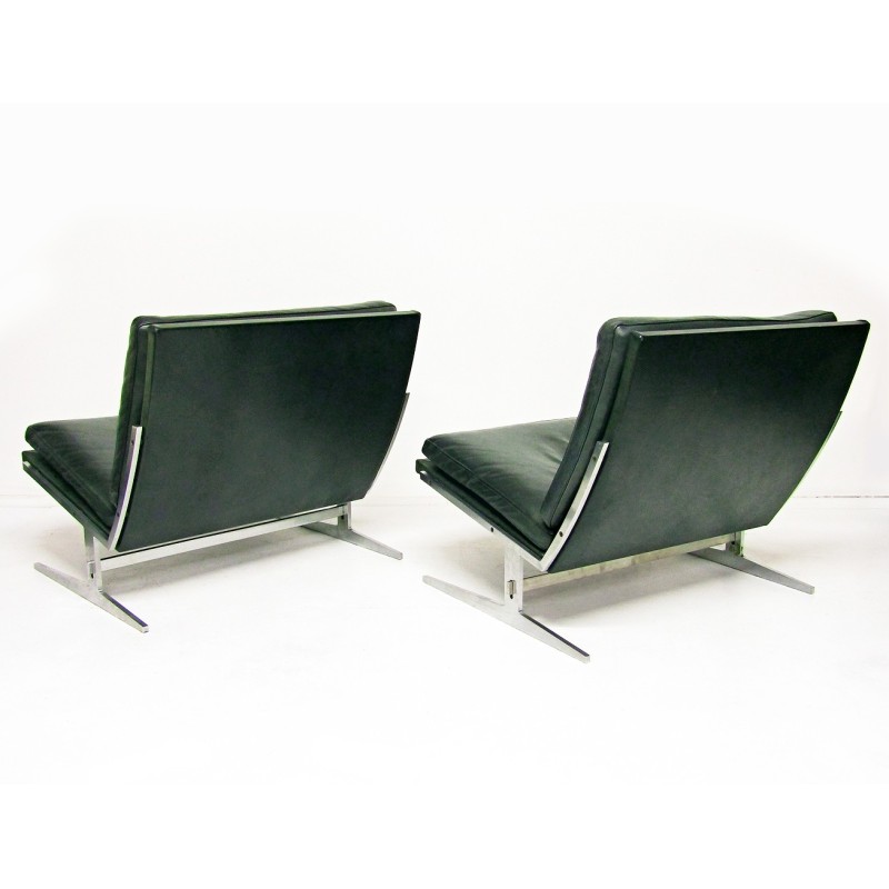 Paar vintage Bo-561 fauteuils in staal en leer van Preben Fabricius en Jorgen Kastholm voor Bo-Ex, jaren 1960