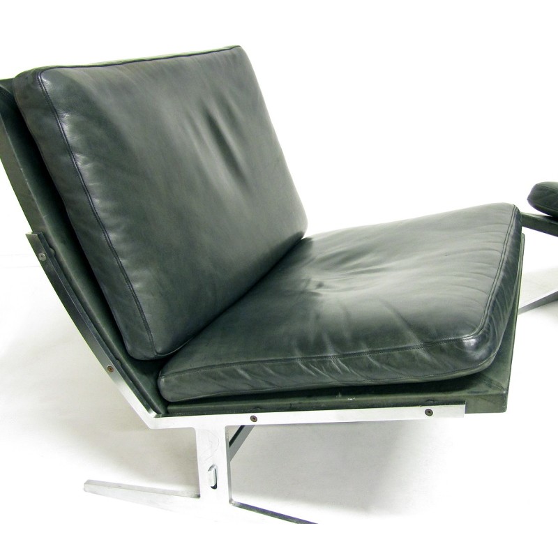 Pair of vintage Bo-561 armchairs in steel and leather by Preben Fabricius and Jorgen Kastholm for Bo-Ex, 1960s